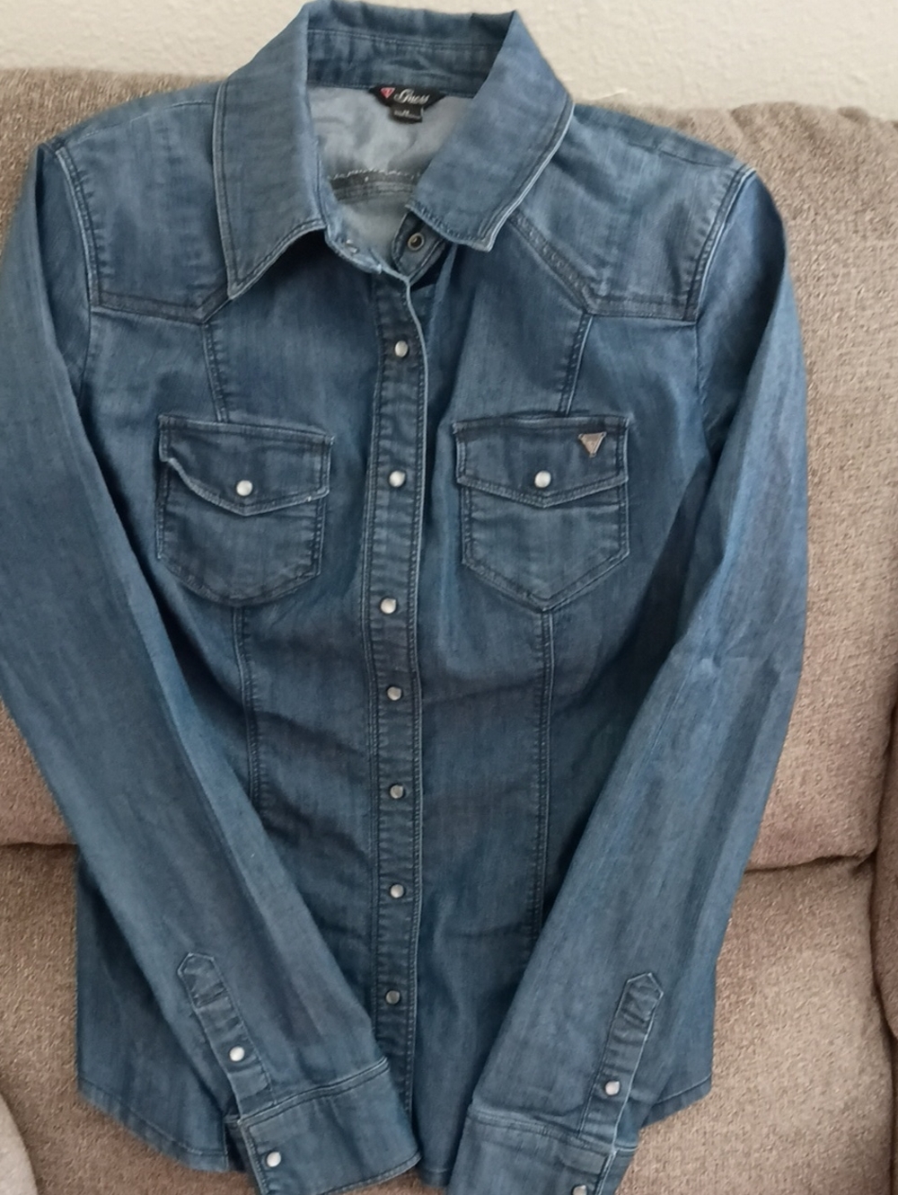 Guess Blue Denim Western Button-Down Shirt